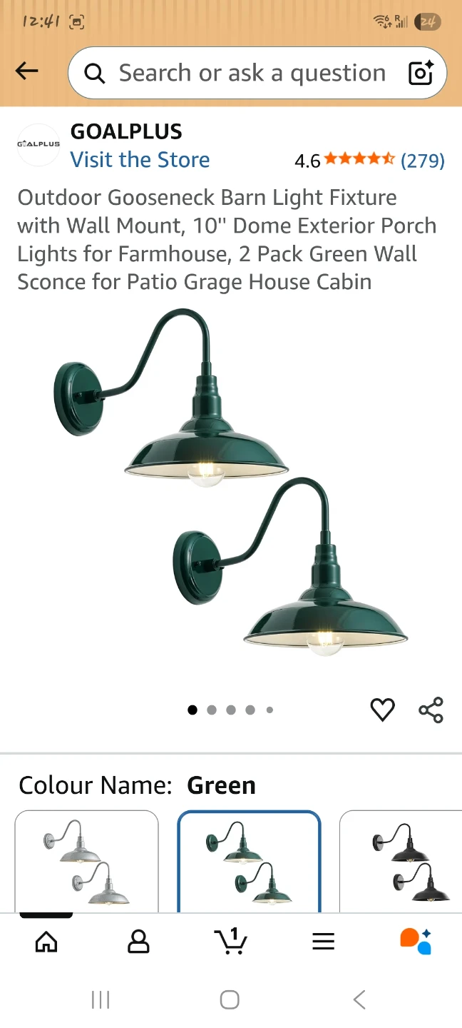 Outdoor Gooseneck Barn Light Fixture - 2 Pack Green