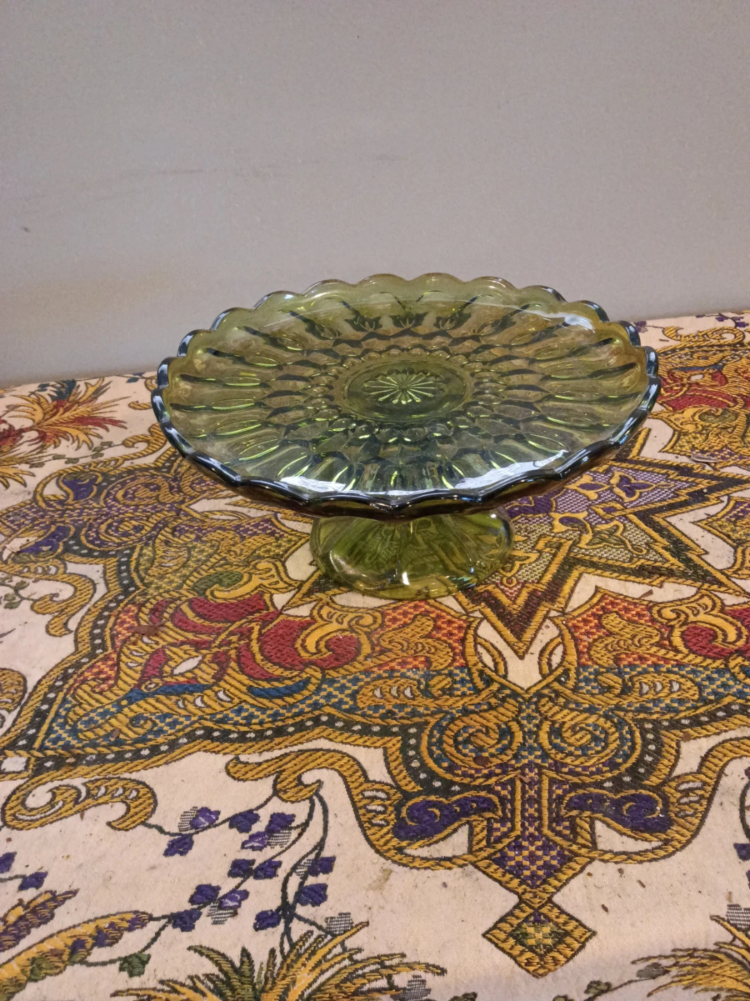 Green Glass Pedestal Cake Stand
