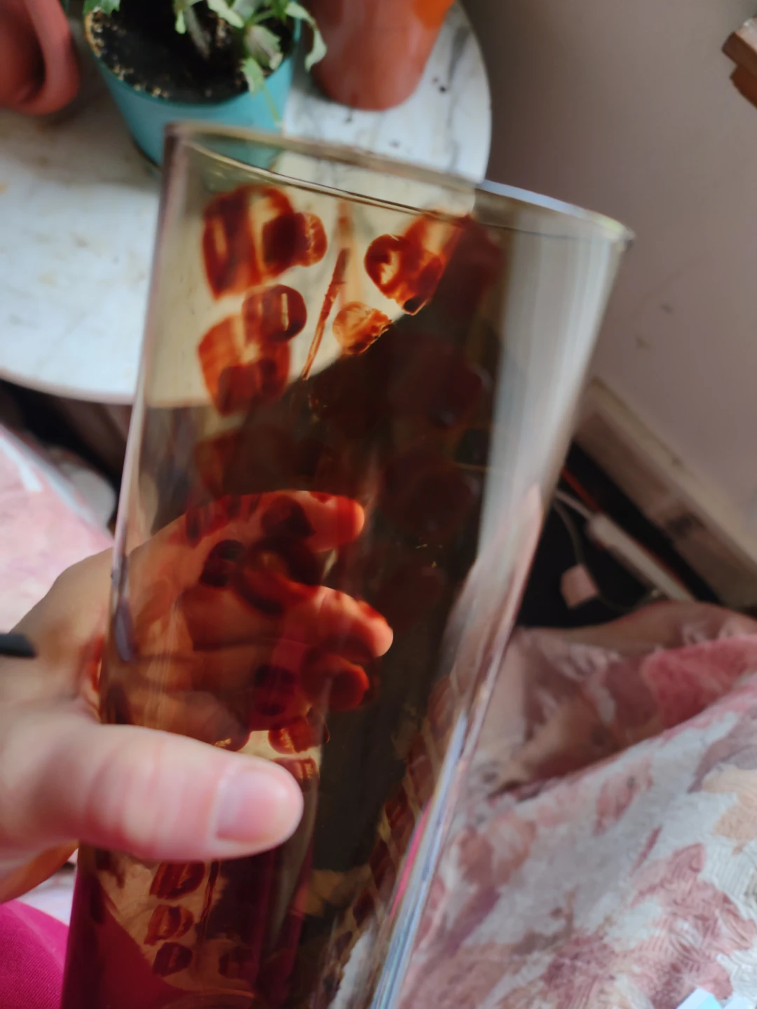 Amber Glass Vase with Brown Pattern - photo 2