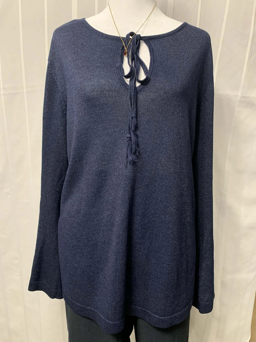 Monsoon Navy Tie Neck Long Sleeve Sweater - Size 12 - photo 2