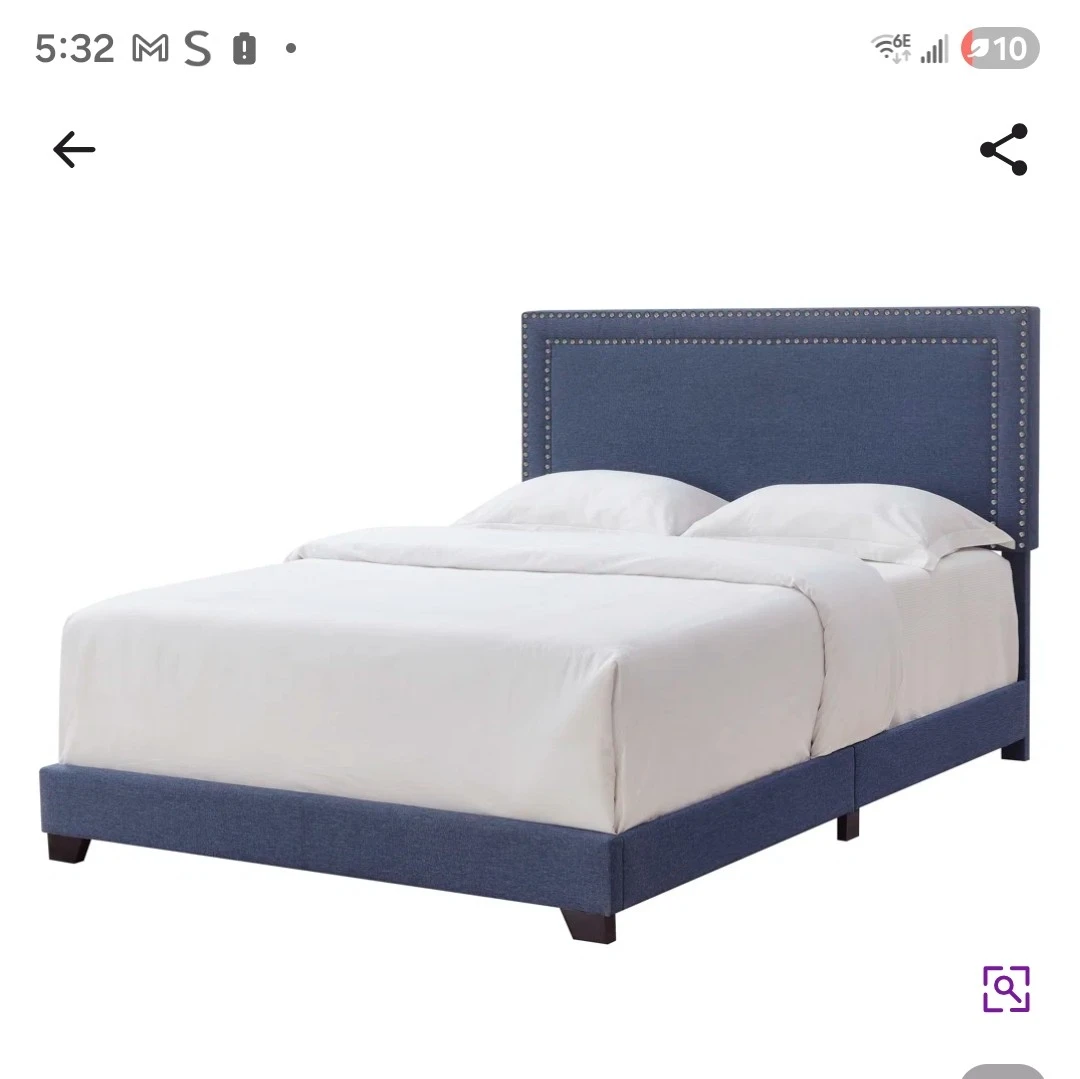 Blue Upholstered Tufted Queen Bed Frame with Headboard - photo 3