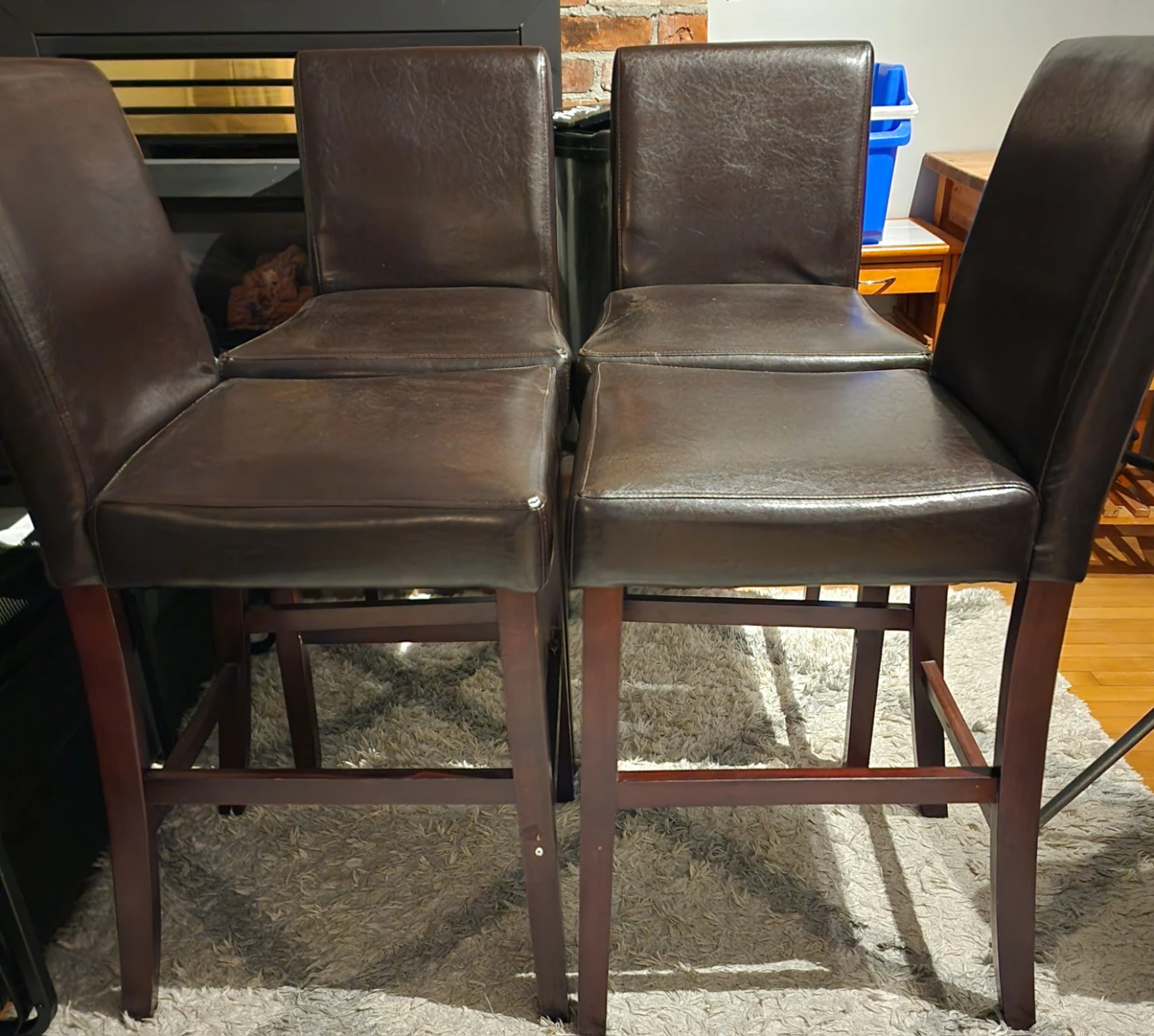 Set of 4 Brown Faux Leather Bar Stools - photo 5