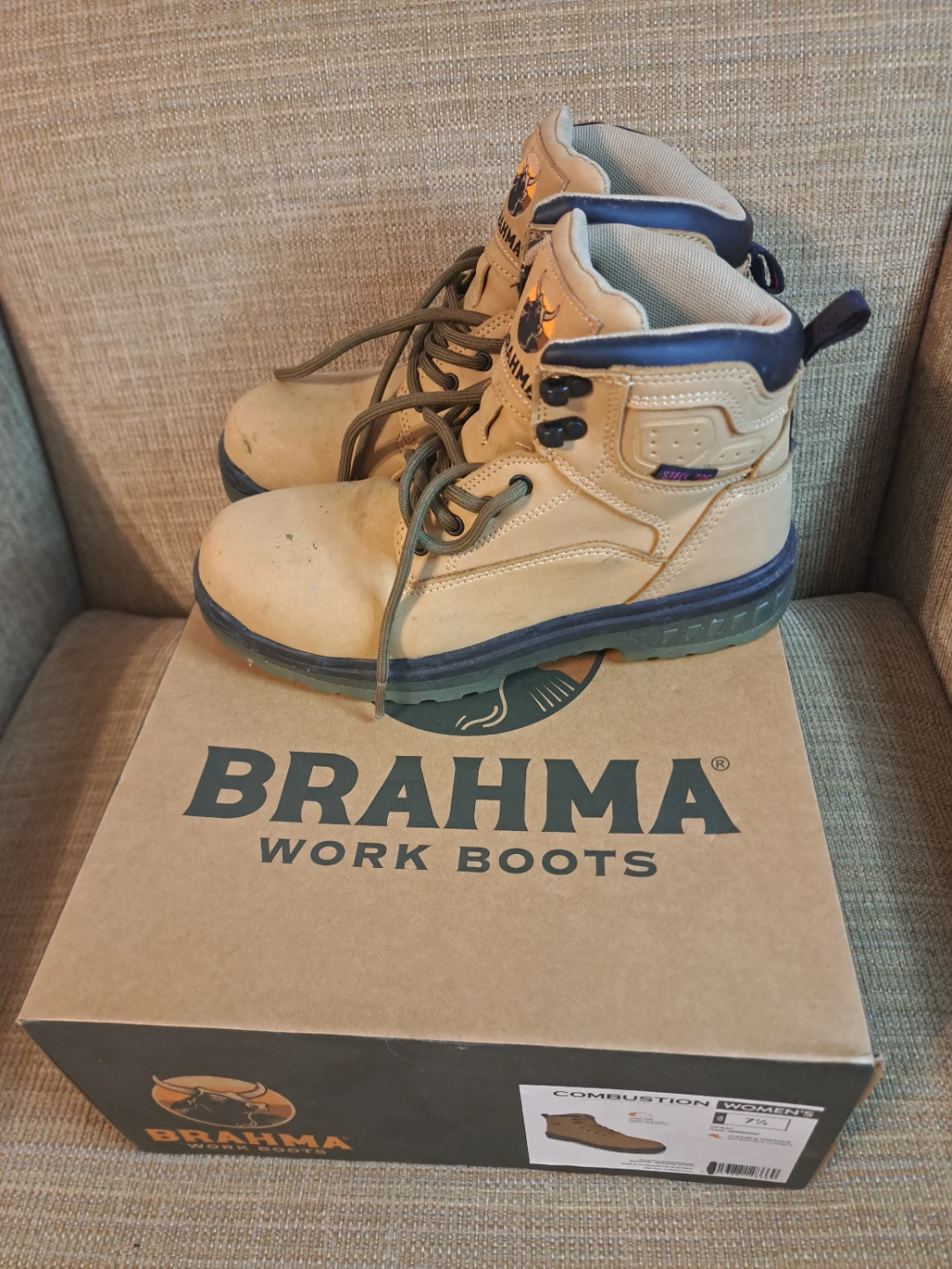Brahma Work Boots Tan Leather Lace Up Size 7.5 Women's