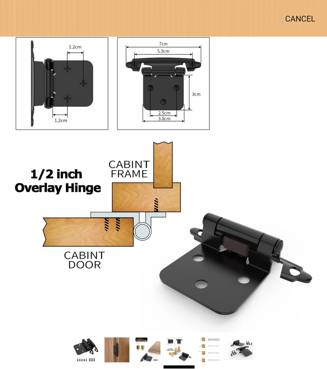 1/2 Inch Overlay Cabinet Hinges - Black 50pack - photo 4