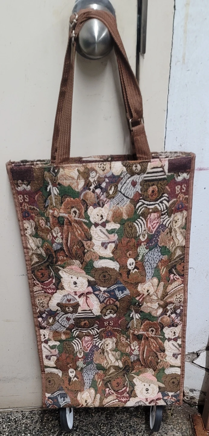Tapestry Tote Bag with Wheels - Teddy Bear Print