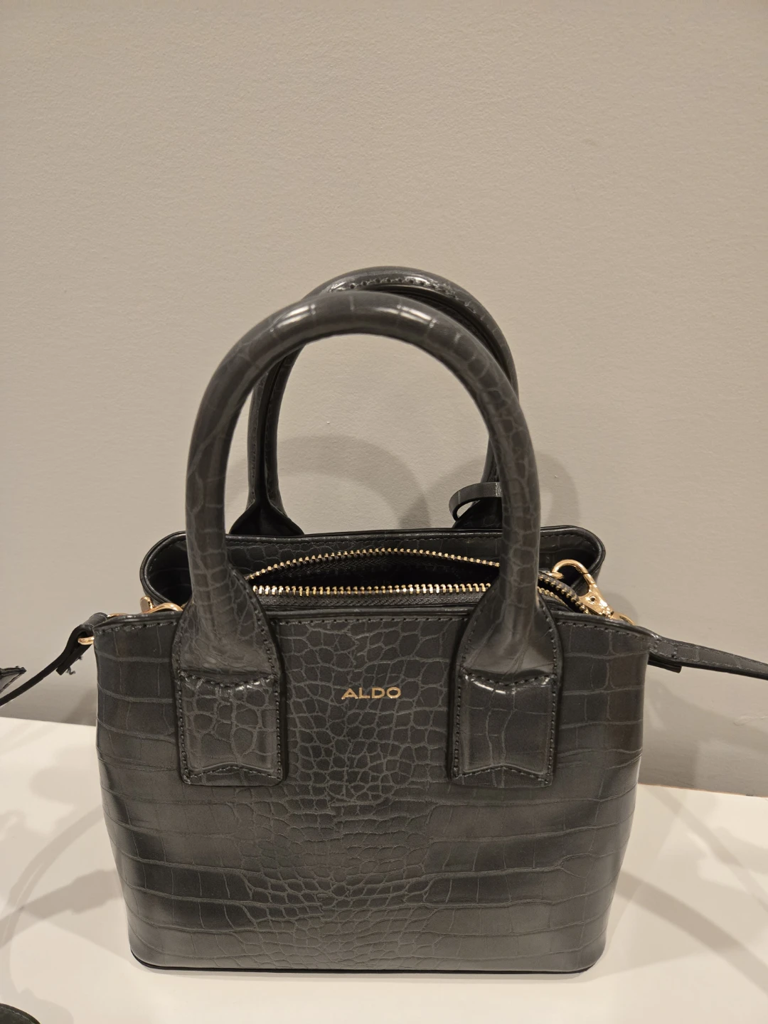 ALDO Grey Croc-Embossed Mini Top Handle Bag