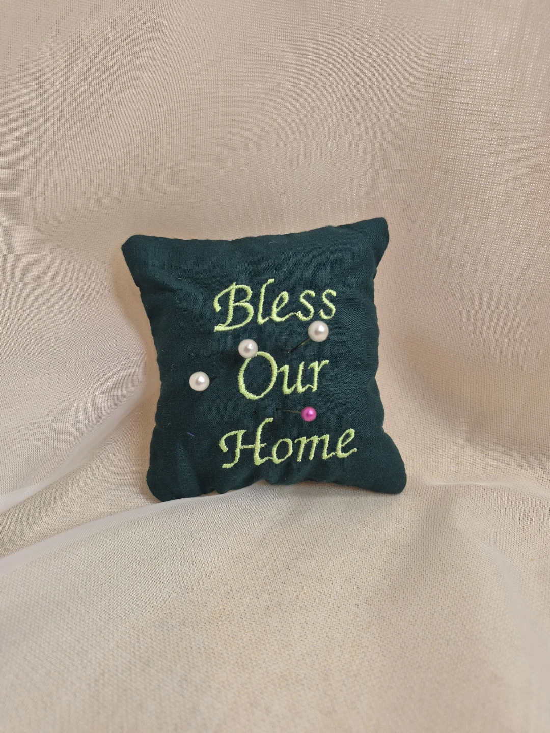 So Cute Handmade Pin Cushion with Embroidered Bless Our Home