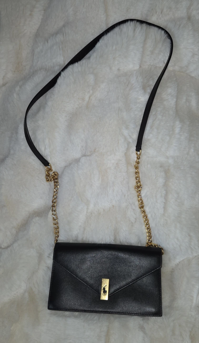 Polo Ralph Lauren Black Leather Crossbody Bag with Gold Chain