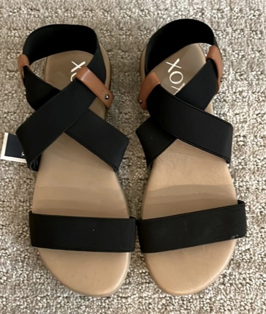 XOXO Black Strappy Wedge Sandals