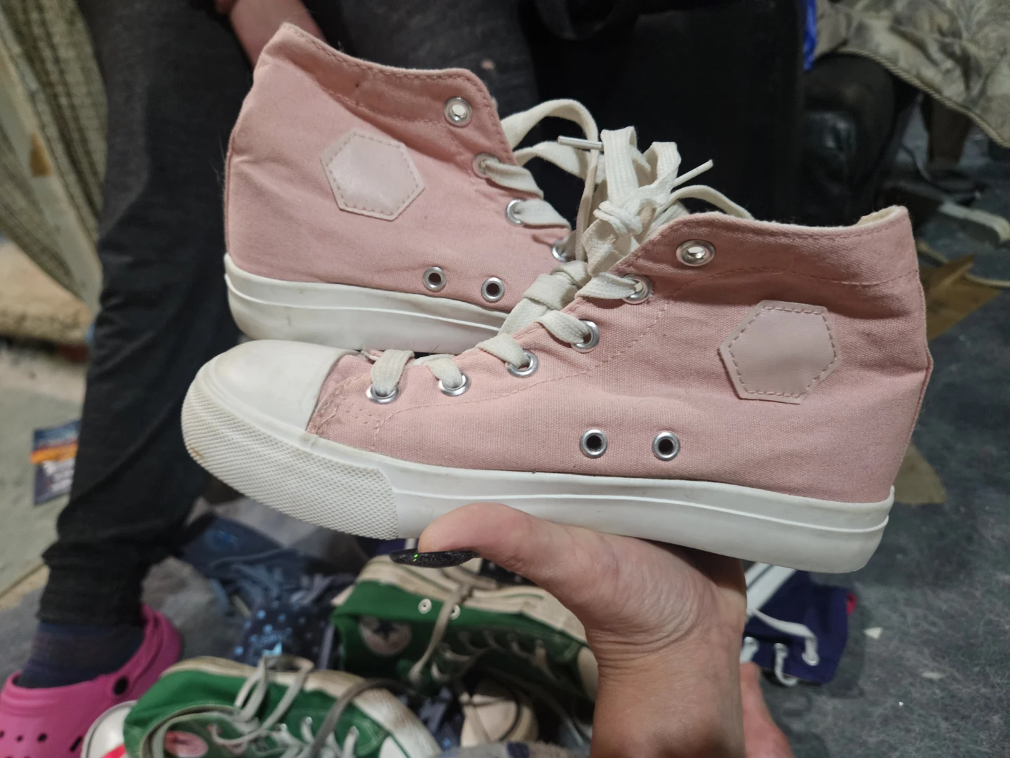 Girls Pink Canvas High-Top Sneakers
