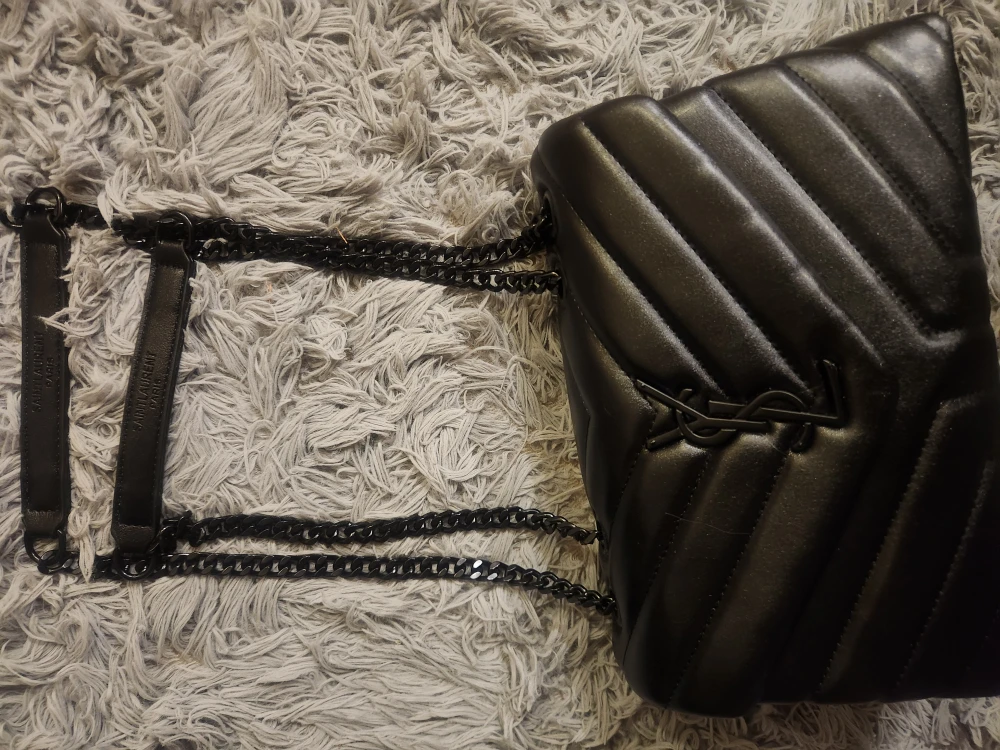 Saint Laurent Black Leather Monogram Chain Shoulder Bag
