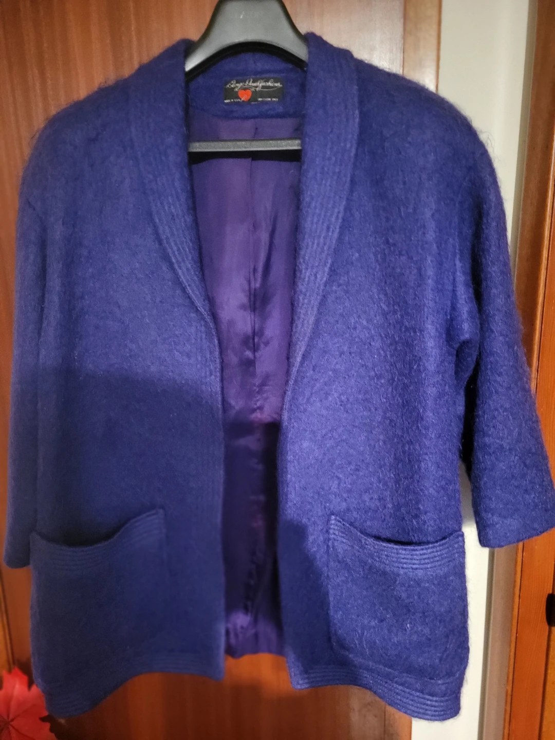 George David Fashions Purple Wool Blend Open Front Blazer