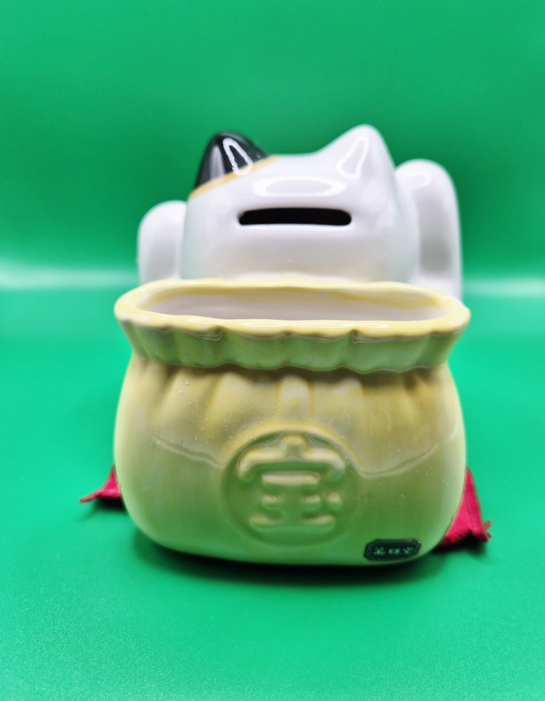 🍀 Ceramic Maneki Neko Cat Coin Bank with Bag - photo 2