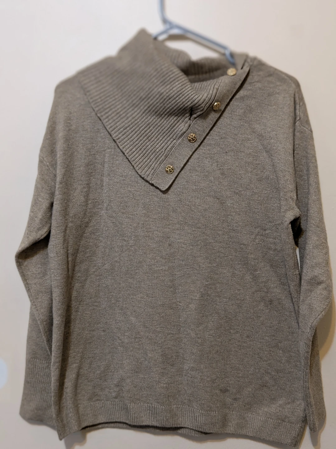 Grey Turtleneck Sweater with Gold Buttons