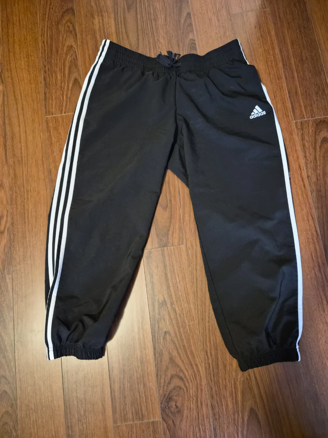 Adidas Black Track Pants with White Stripes