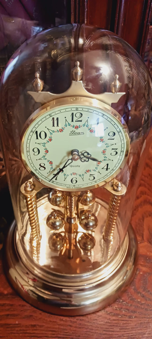 Vintage German Sloan Quartz Mantel Clock with Glass Dome AS IS.