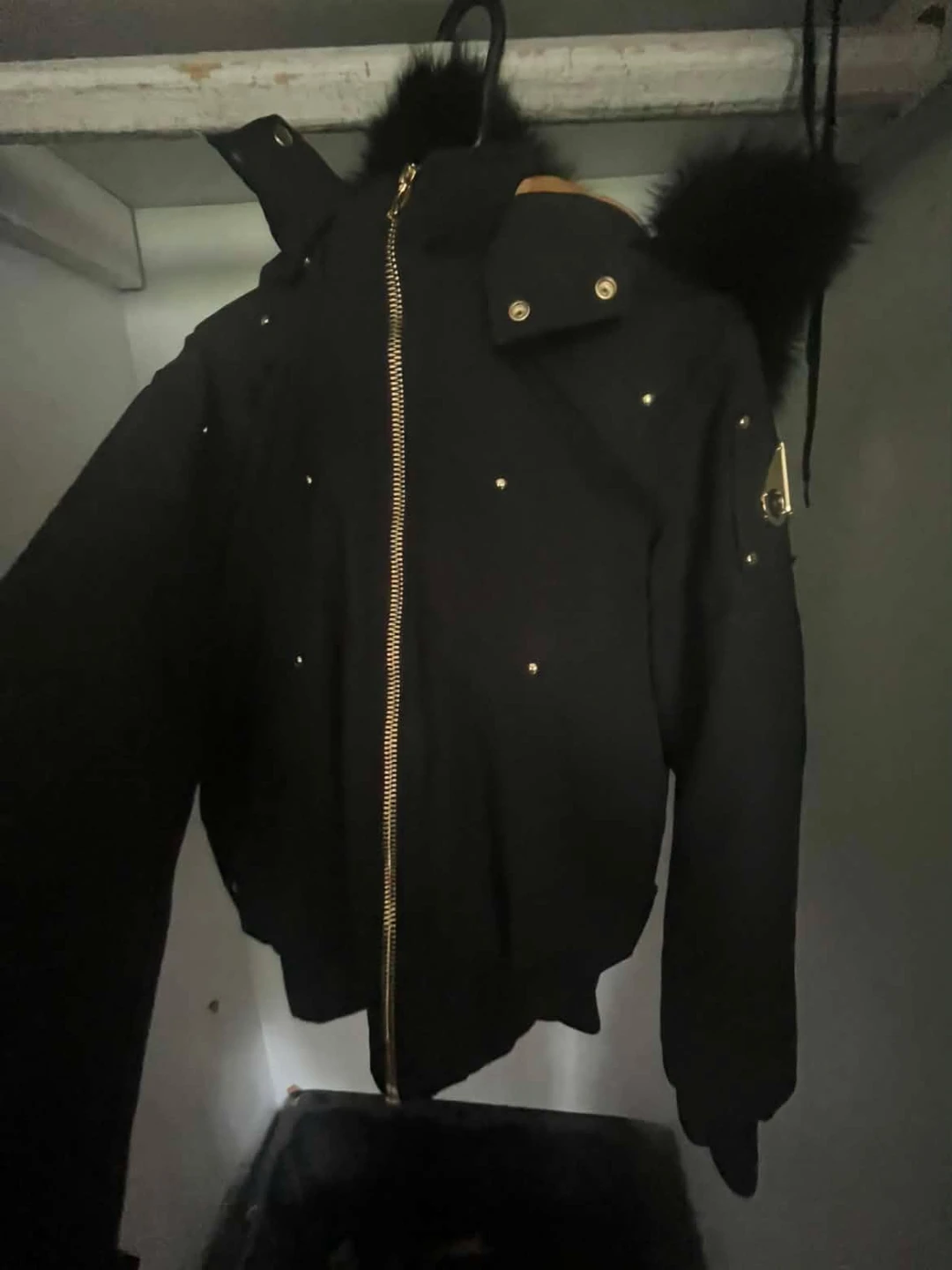 Moose Knuckles Bomber Jacket with Fur Hood gold series