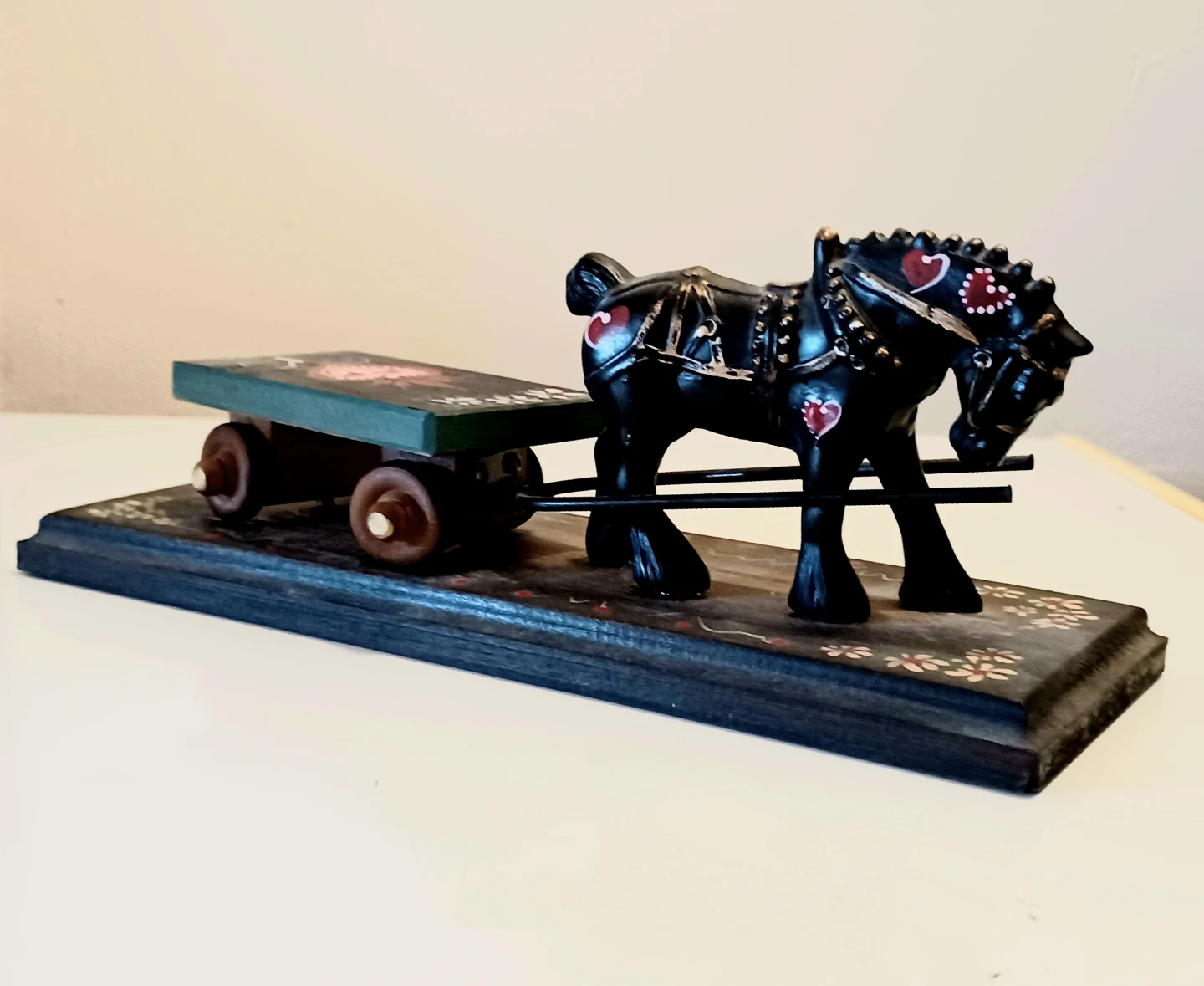 Unique Signed Artist Hand Crafted Wooden Horse Cart Sculpture - photo 2