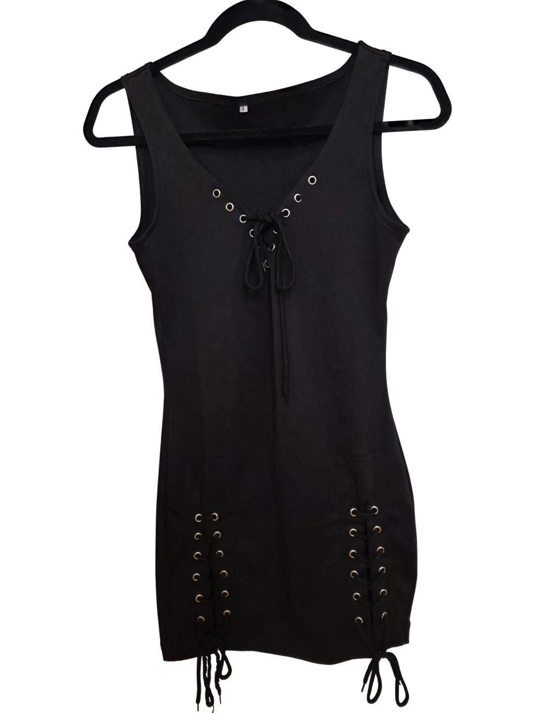 Black lace-up mini dress