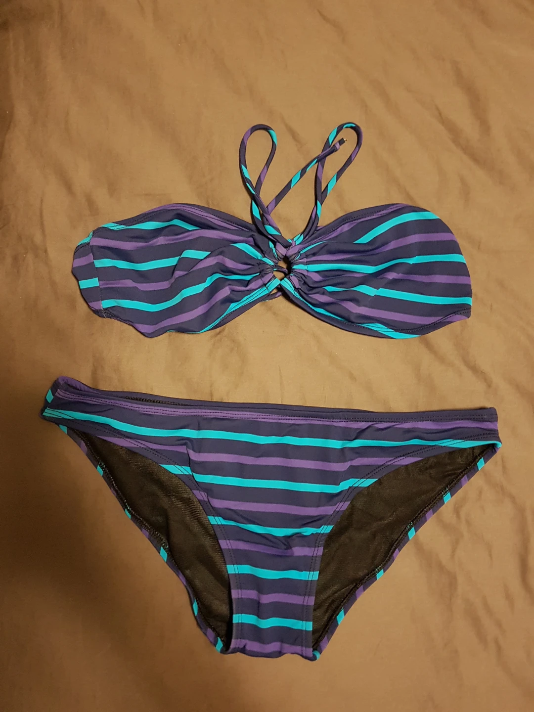 Purple and Teal Striped Bikini Set small
