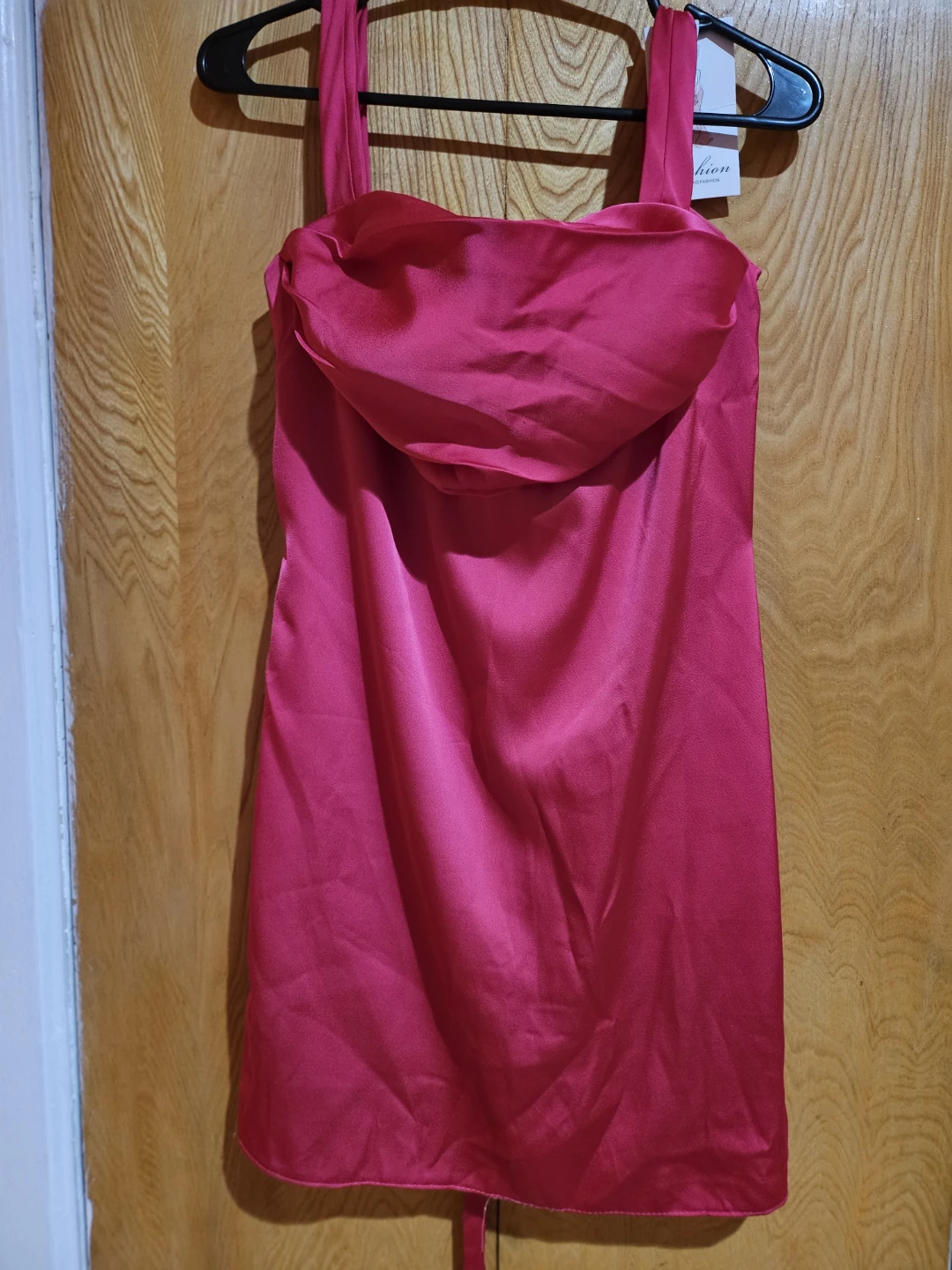 Pink Satin Mini Dress with Lace-Up Back