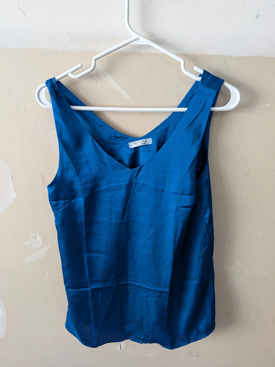EKOUAER Blue Satin Tank Top Size S