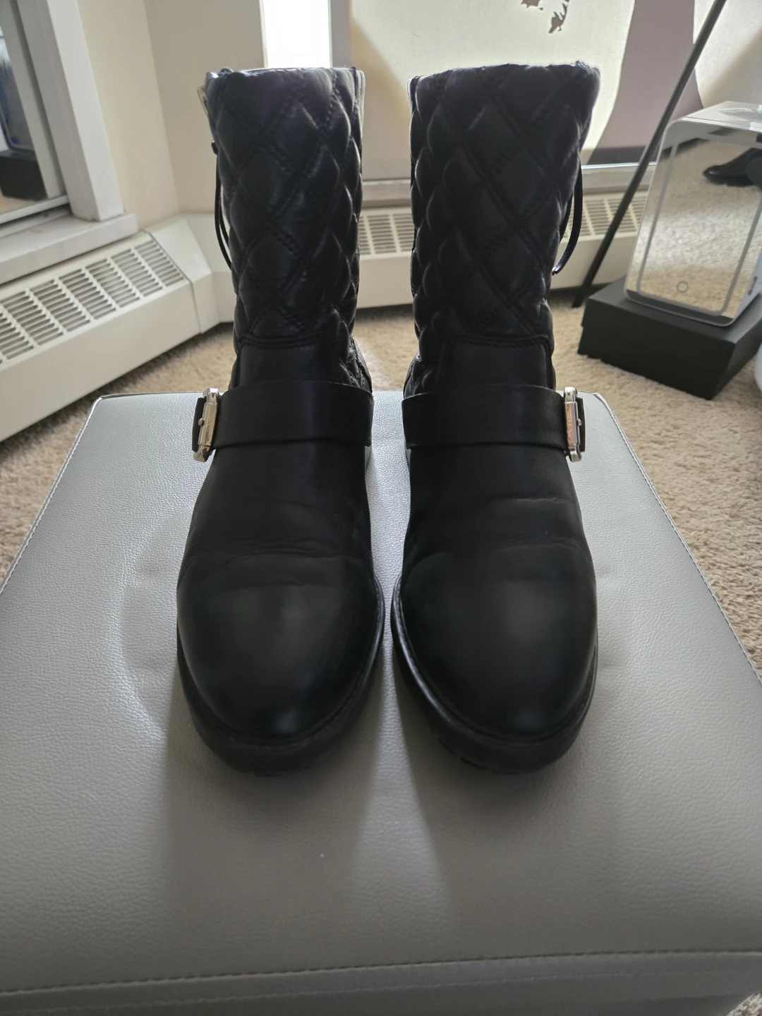 Black Leather Quilted Moto Boots - photo 2
