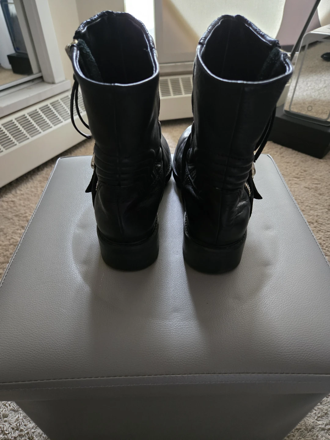 Black Leather Quilted Moto Boots - photo 3