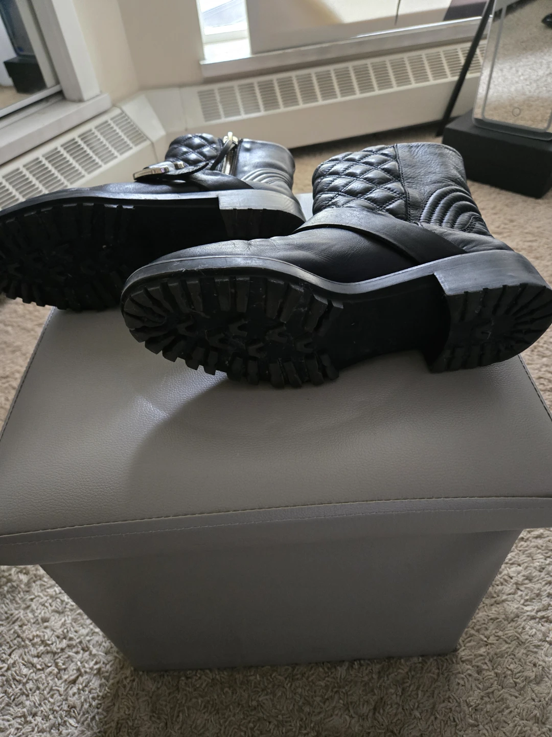 Black Leather Quilted Moto Boots - photo 4