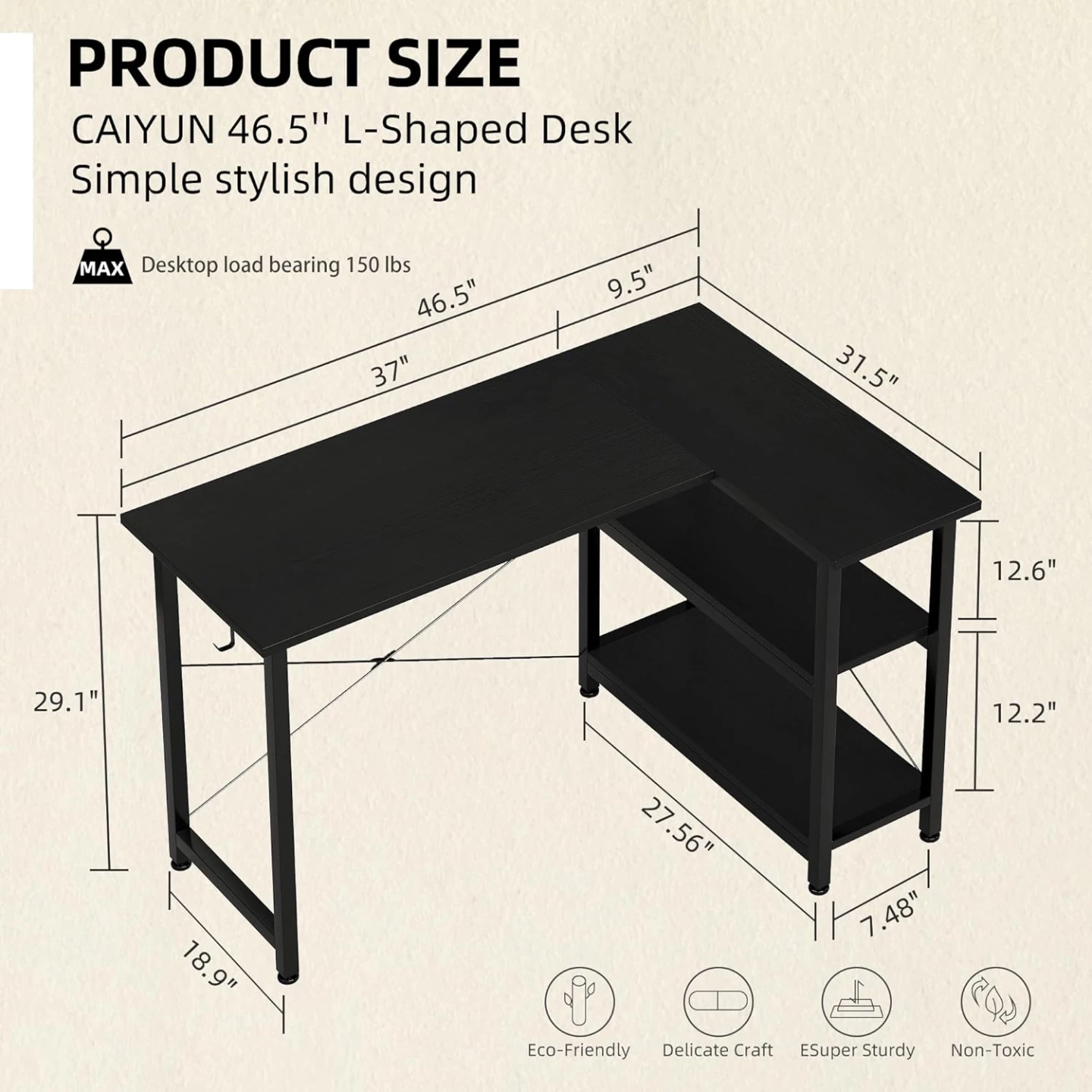 L Shaped Computer Desk, 49.6 Inch Corner Desk - photo 2