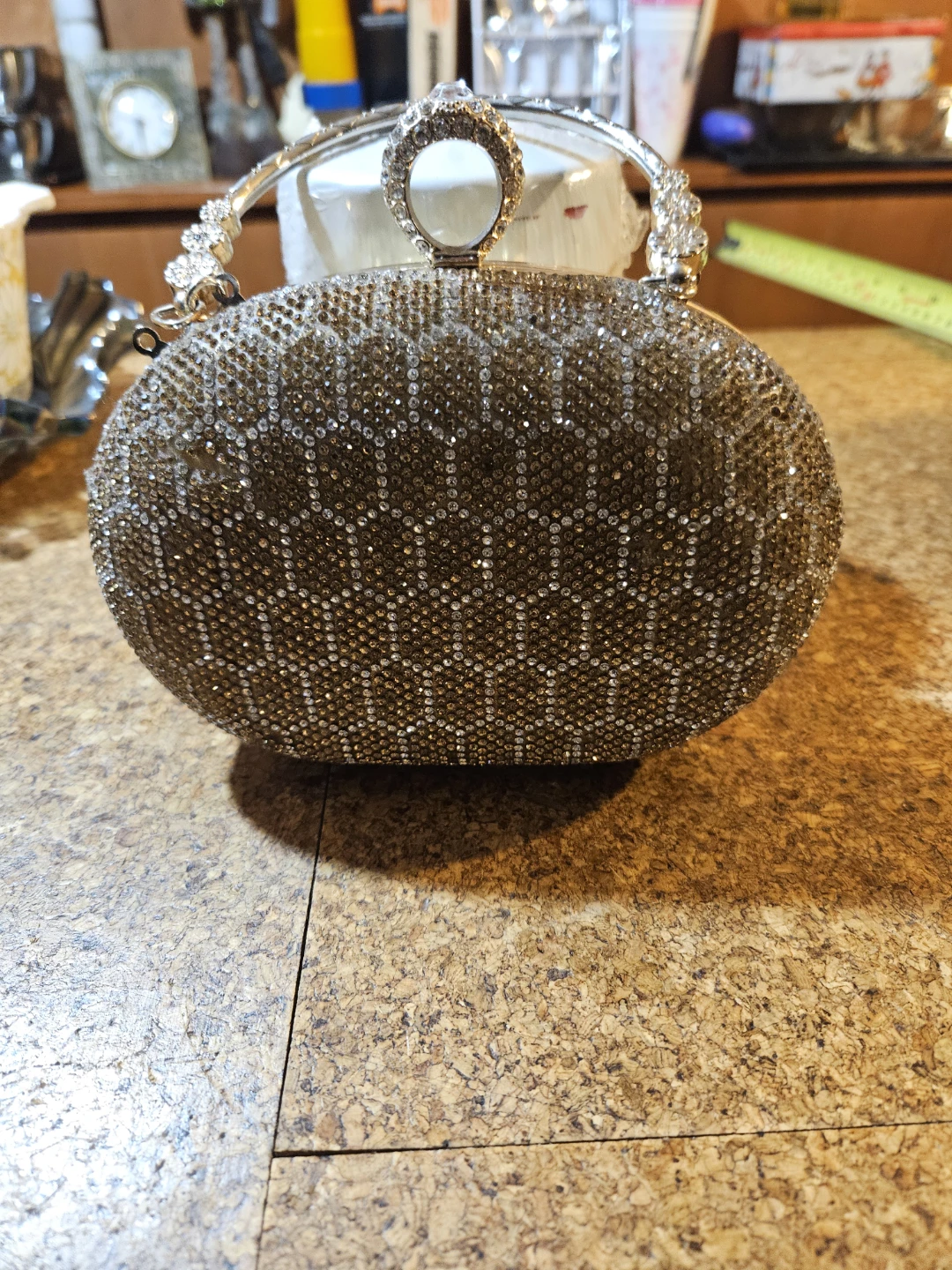 Sparkly Gold Clutch Evening Bag with Ring Handle - photo 2