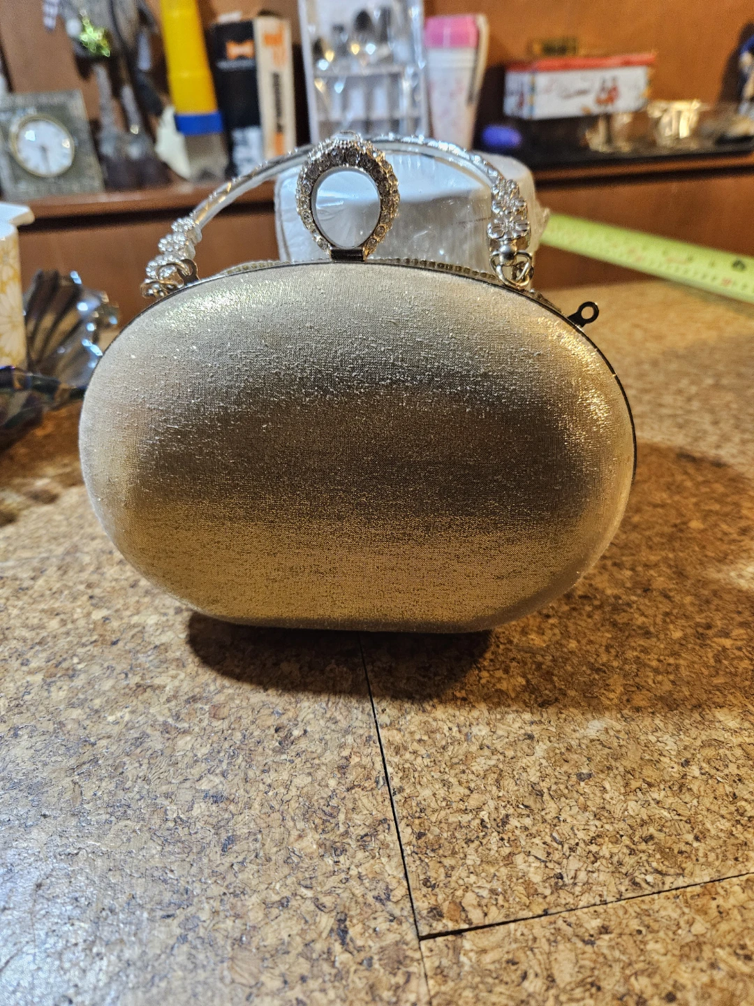 Sparkly Gold Clutch Evening Bag with Ring Handle - photo 3