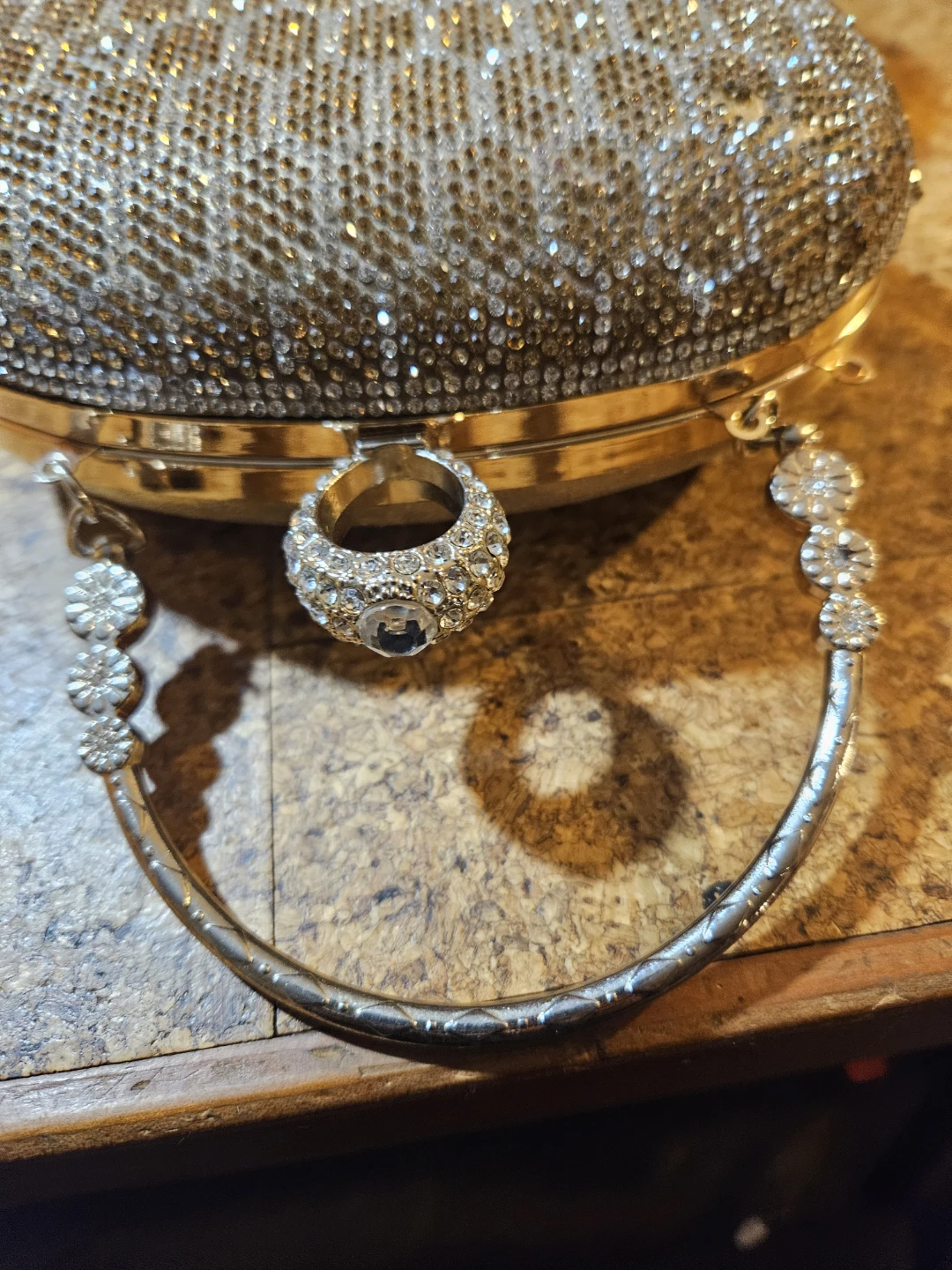 Sparkly Gold Clutch Evening Bag with Ring Handle - photo 5