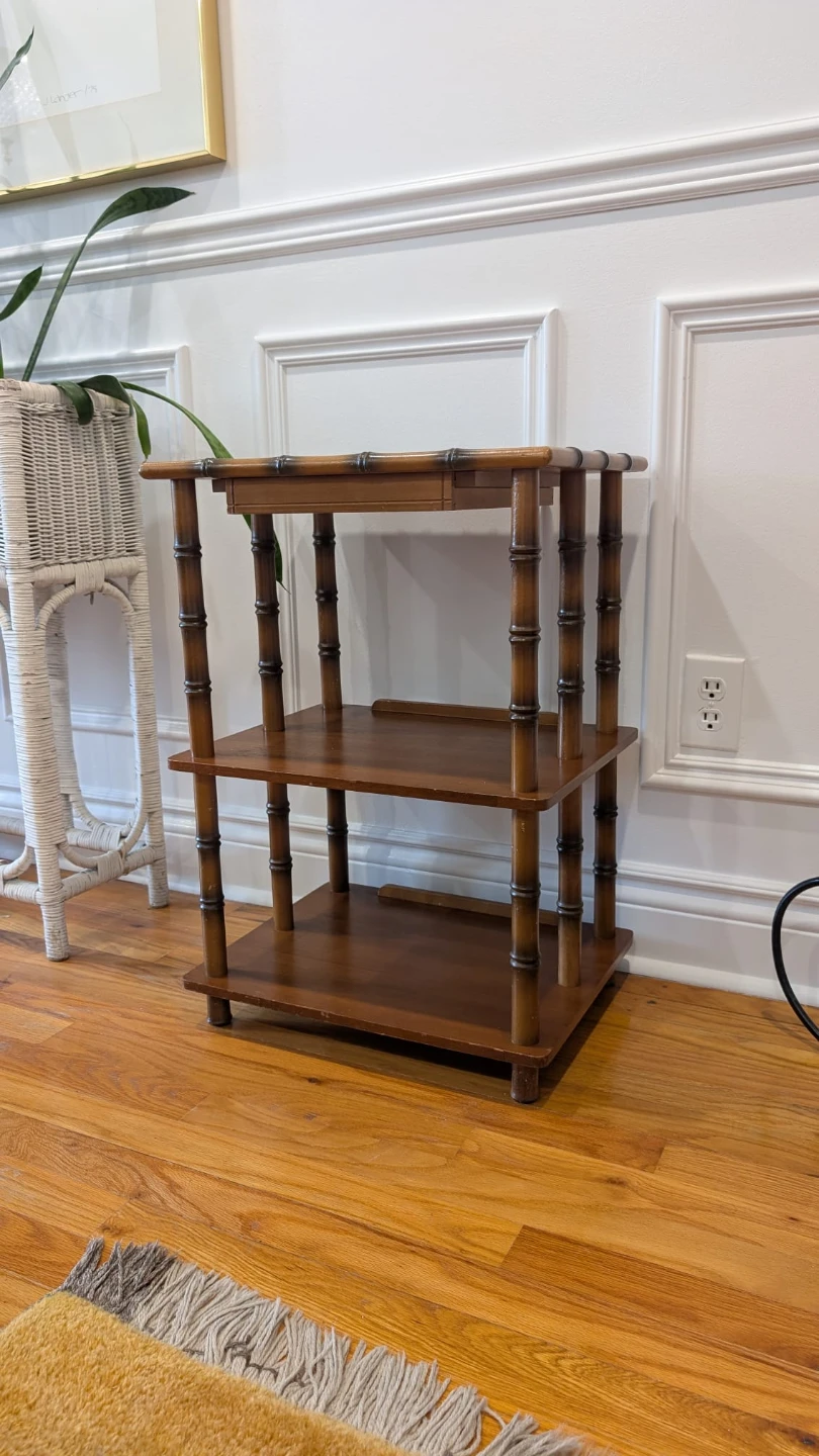 Vintage Teak and faux Bamboo side Table with Drawer