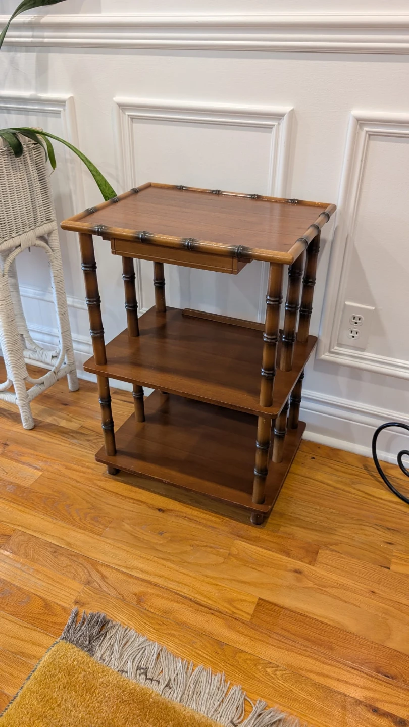 Vintage Teak and faux Bamboo side Table with Drawer - photo 2