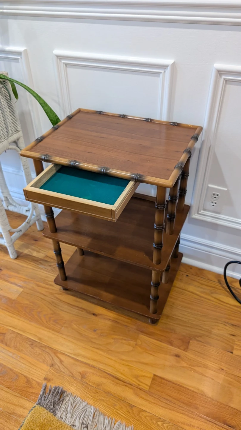 Vintage Teak and faux Bamboo side Table with Drawer - photo 3