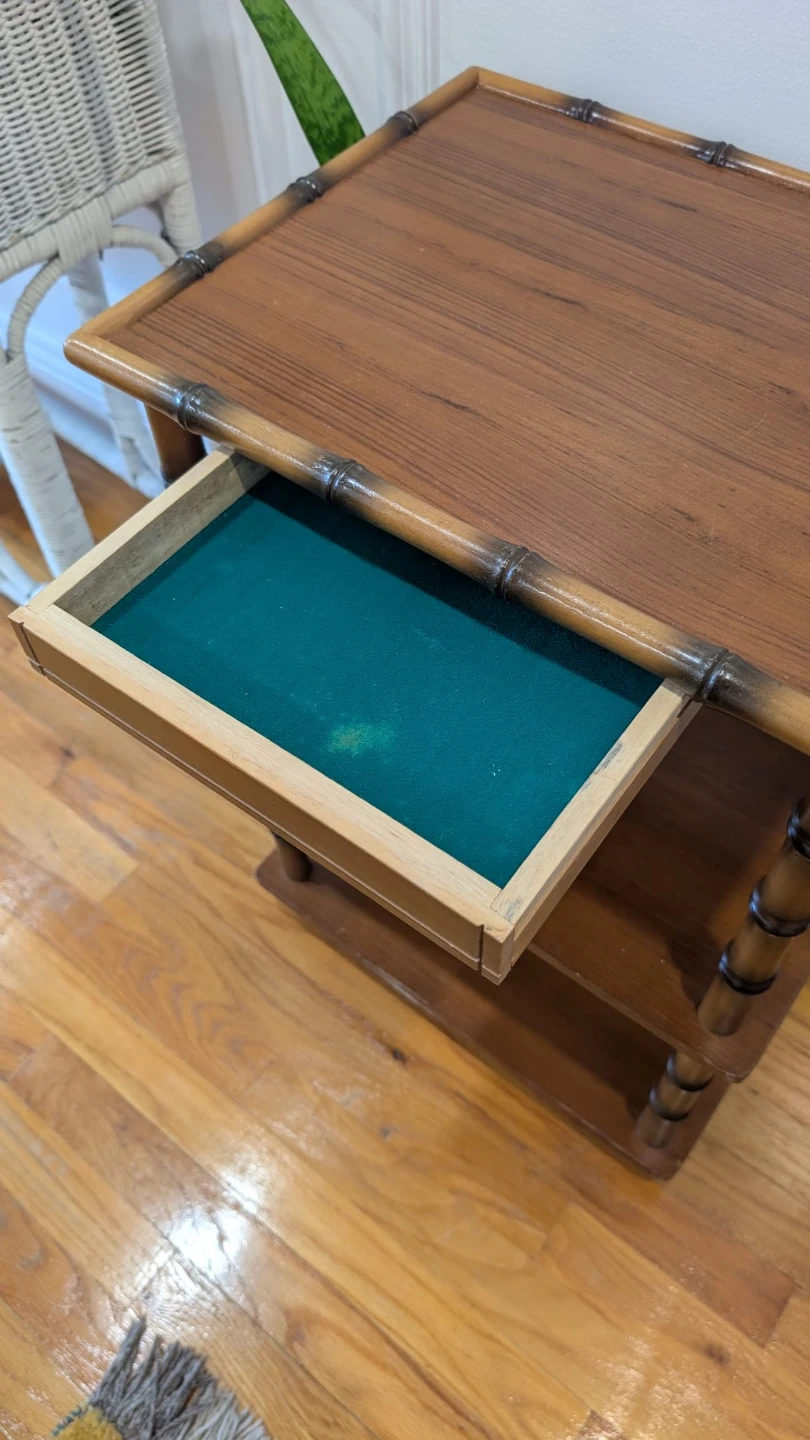 Vintage Teak and faux Bamboo side Table with Drawer - photo 4
