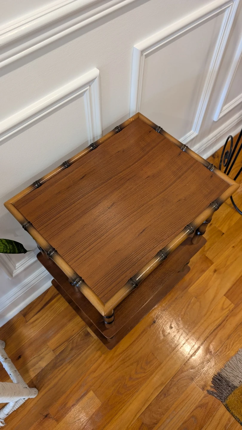 Vintage Teak and faux Bamboo side Table with Drawer - photo 5