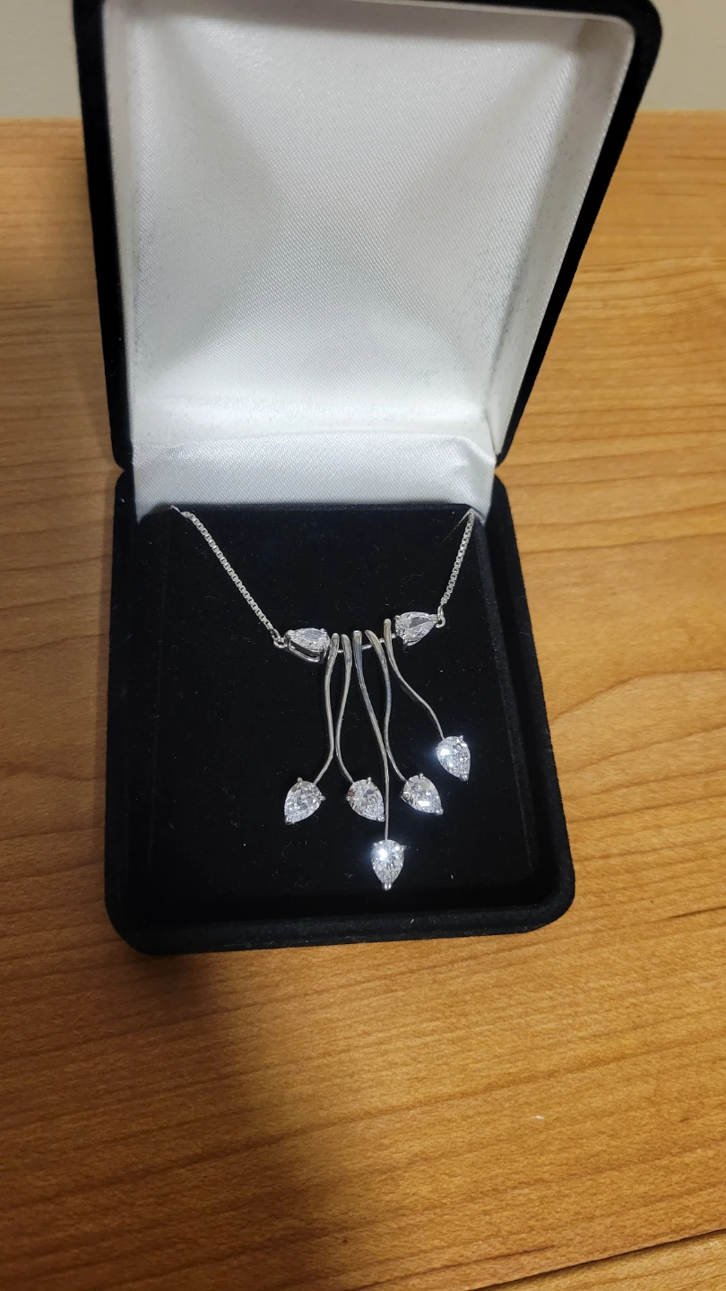 Sparkly Pear Drop Sterling Silver Necklace