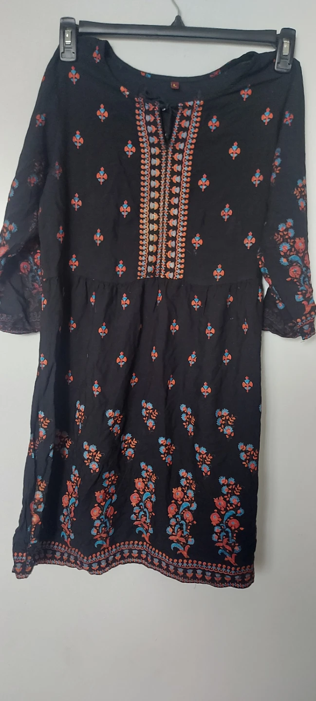 Black Dress with Floral Embroidery