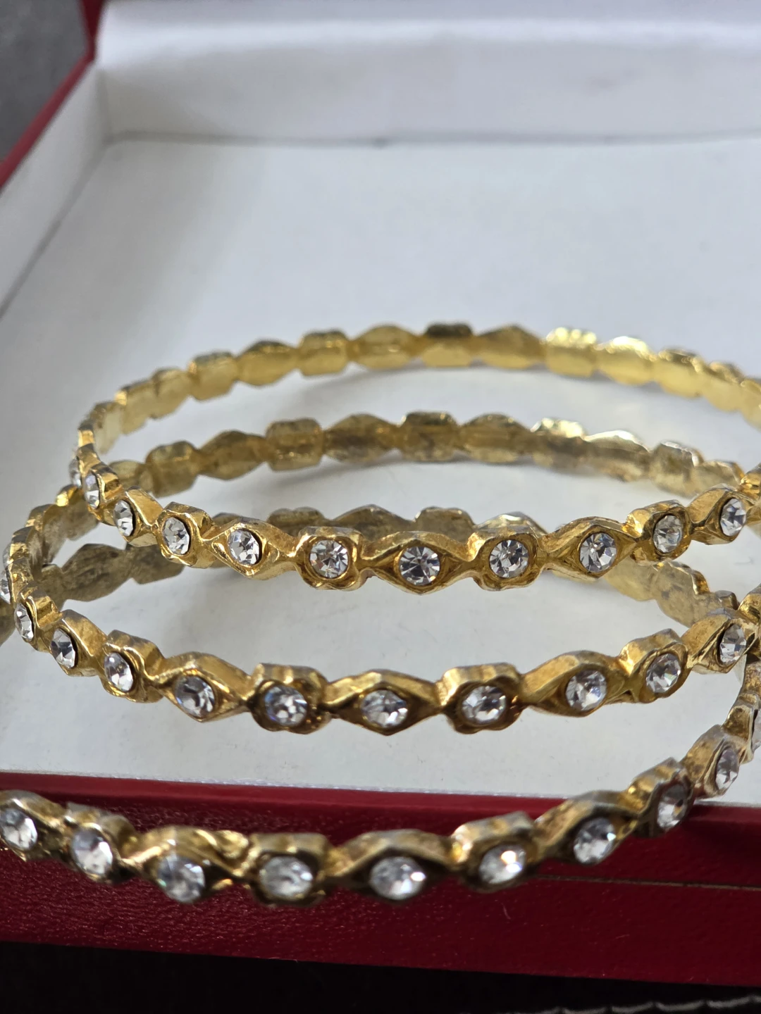 Gold Tone Bangles with Clear Stones - Set of 3