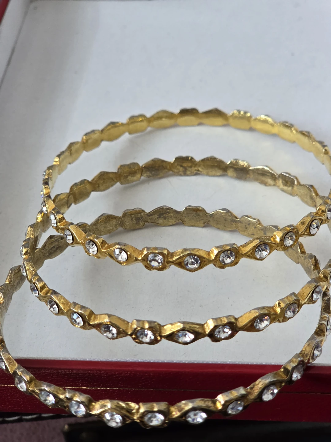 Gold Tone Bangles with Clear Stones - Set of 3 - photo 2