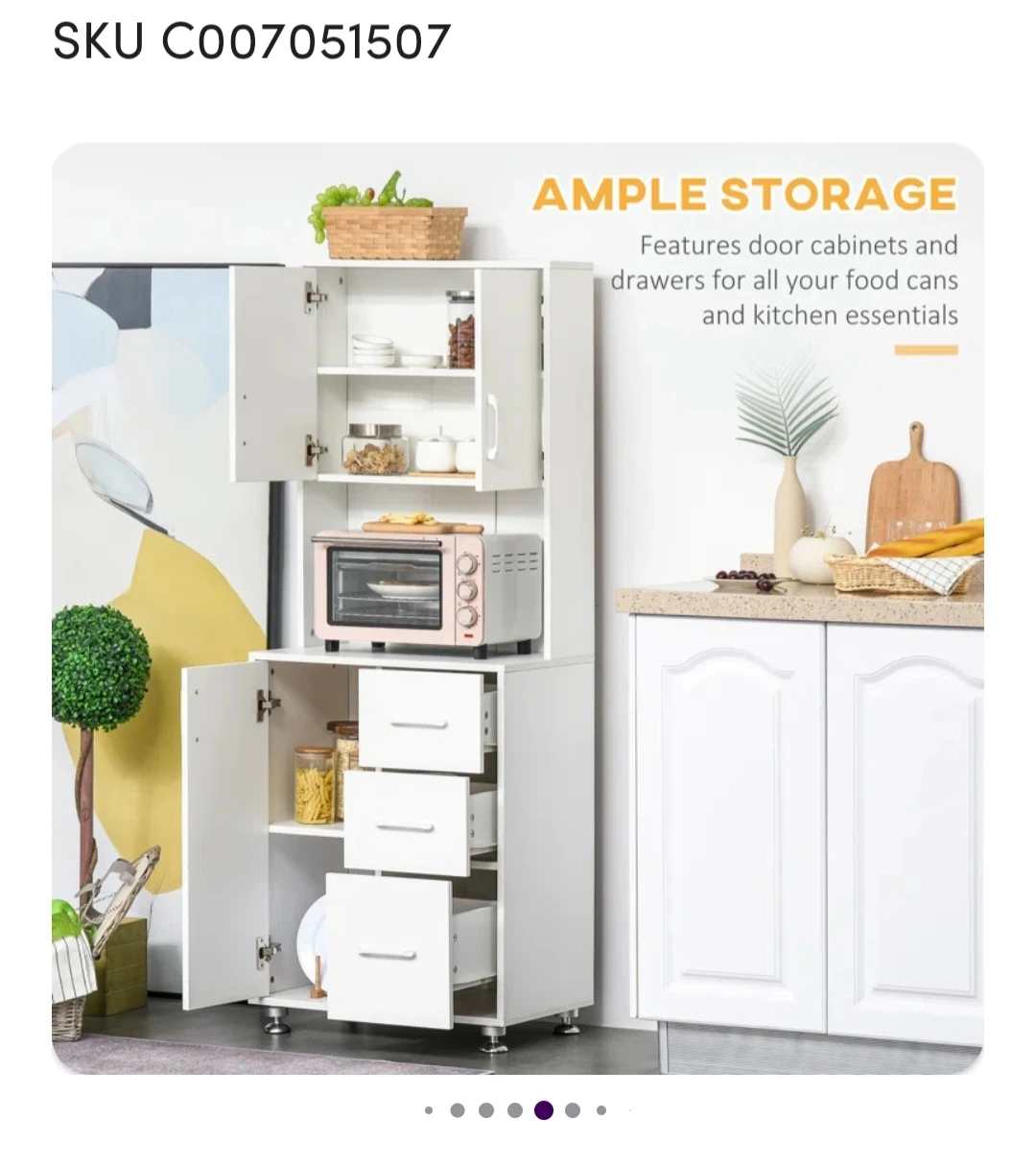 White Kitchen Storage Cabinet with Hutch and Drawers - photo 2