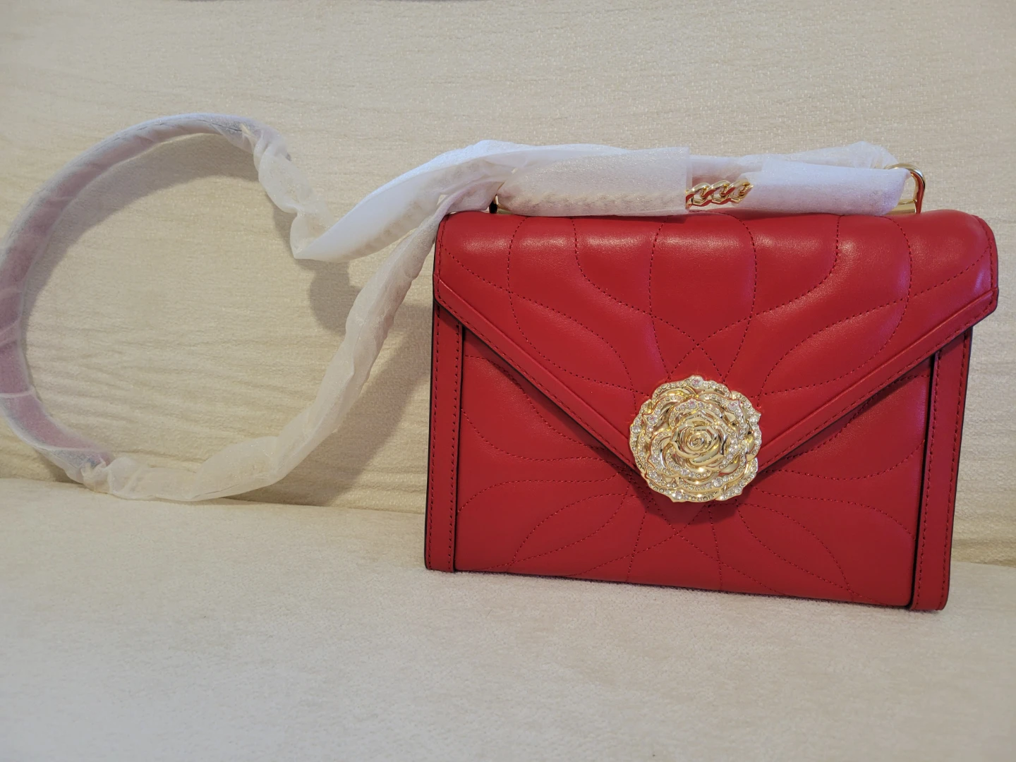 Michael Kors Red Quilted Leather Handbag with Rose Clasp