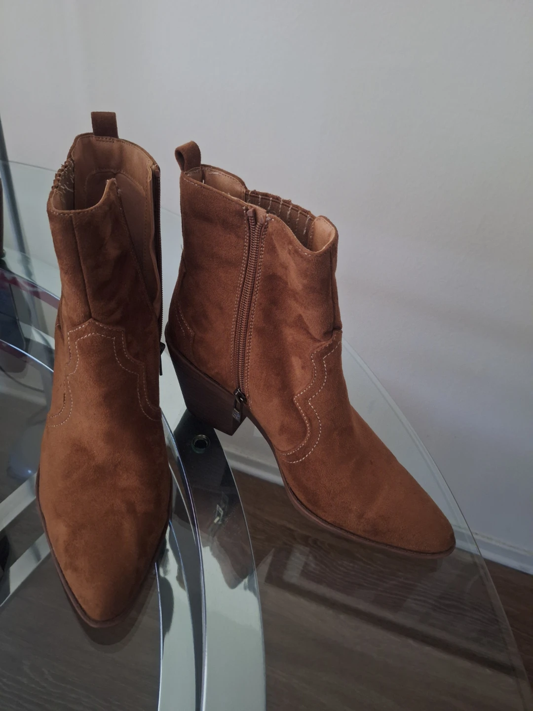 Brown Suede Ankle Boots with Side Zipper - photo 2