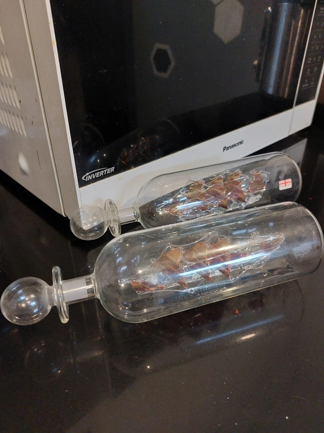 Glass Decanter with Ship Inside - Set of 2