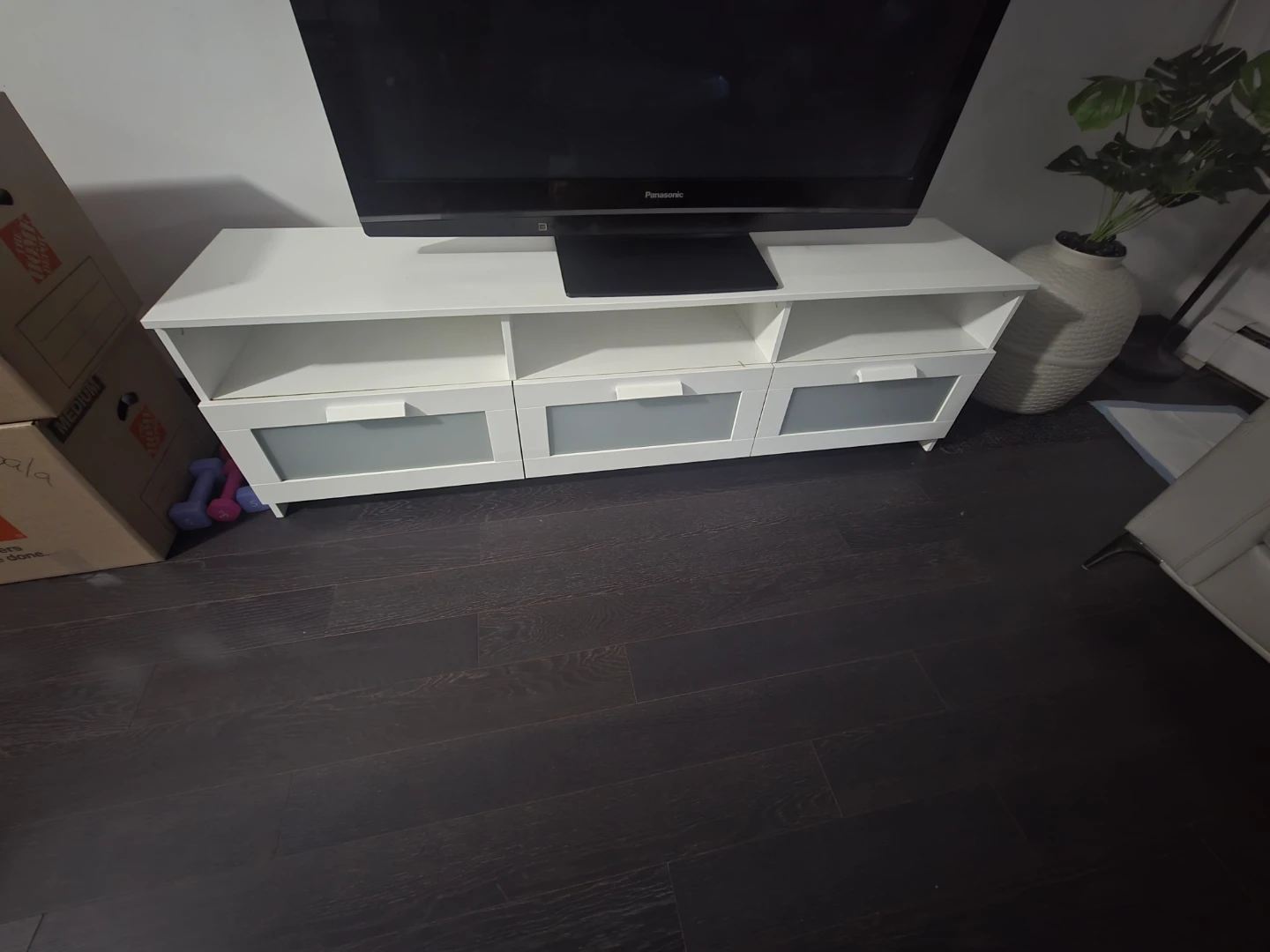 White 3-Door Storage Cabinet with Frosted Glass - photo 2