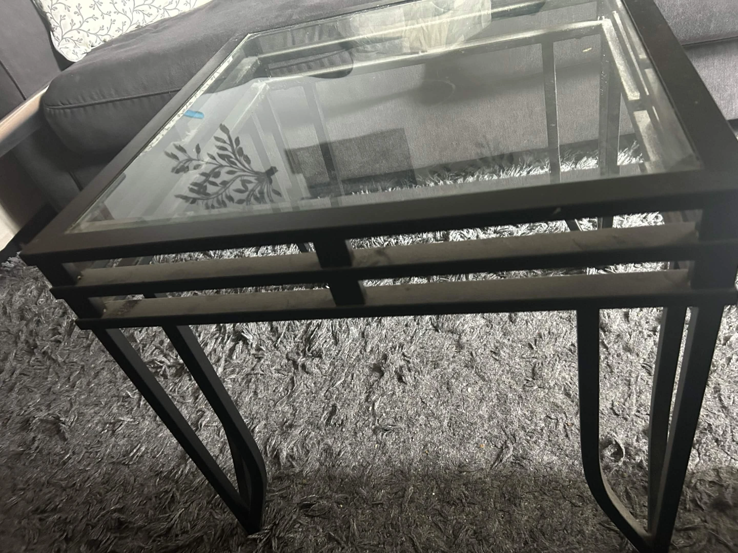 Two Square Glass Top Side Tables