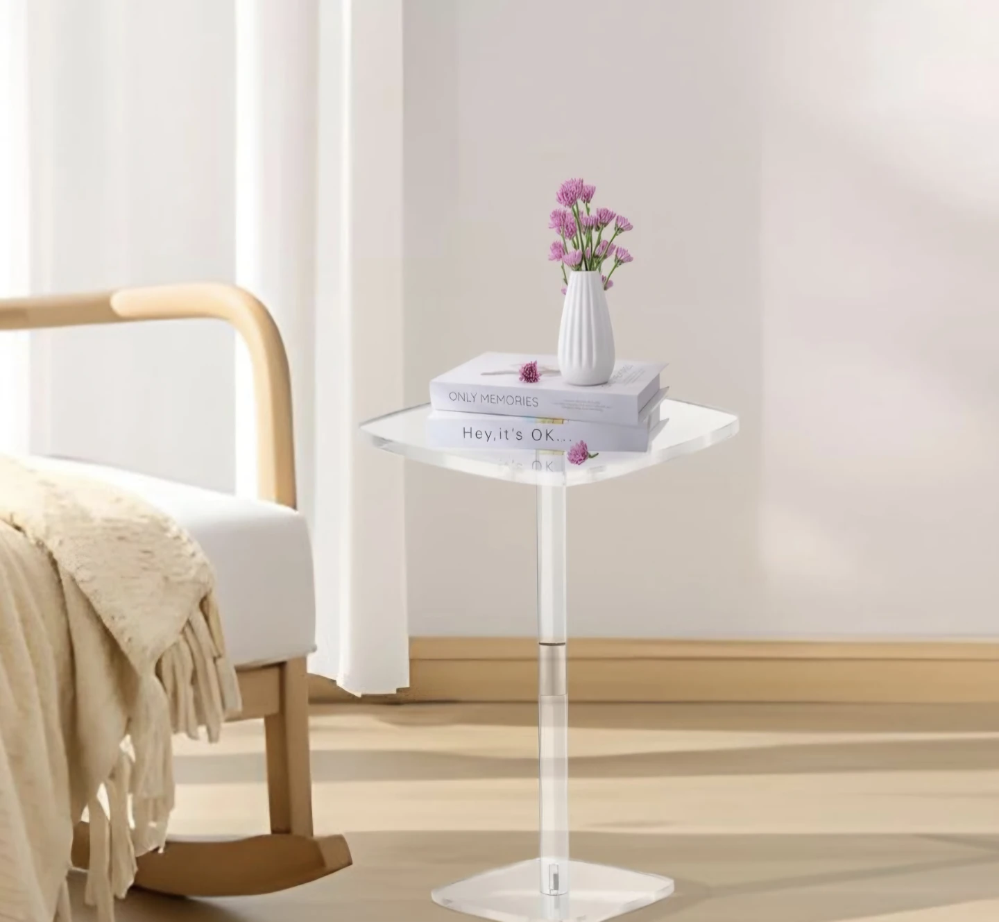 Square Clear Acrylic Drink Side Table, 10"x10"x21.6" - photo 3