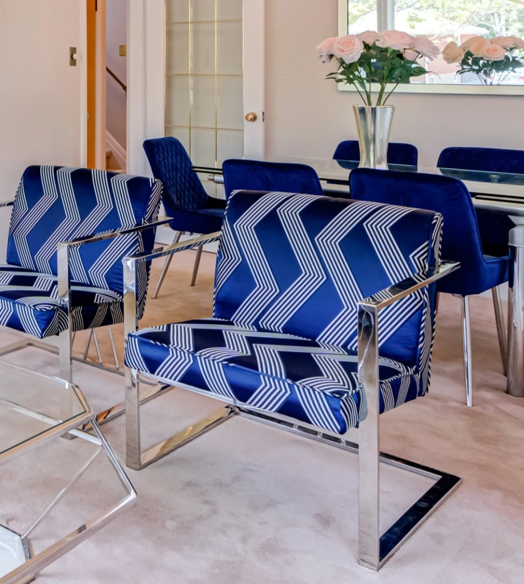 2 pcs of Modern Armchair with Blue and silver, Chrome Frame - photo 2